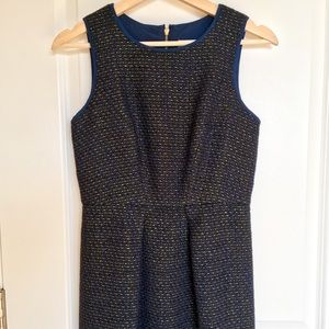 Loft tweed professional holiday dress navy gold 2P EUC